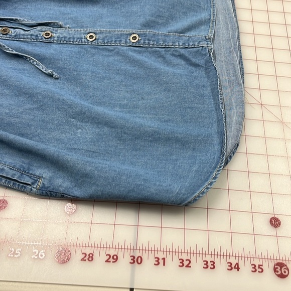 PAIGE Mila Cap SLV Drawstring Waist Cotton Denim Chambray Mini Shirtdress SZ M - Picture 16 of 16